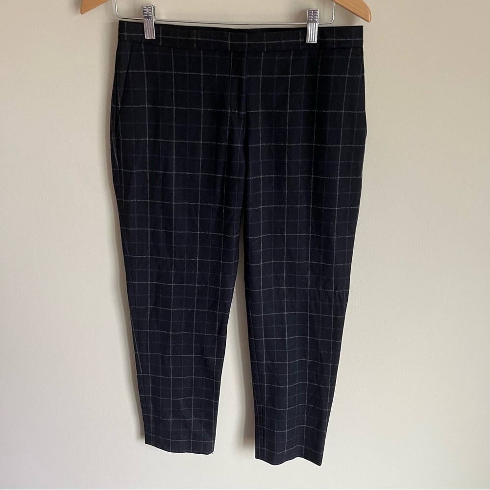 Theory Women's Navy Blue Checked Cropped Trouser Pants Size 4 Wool Blend